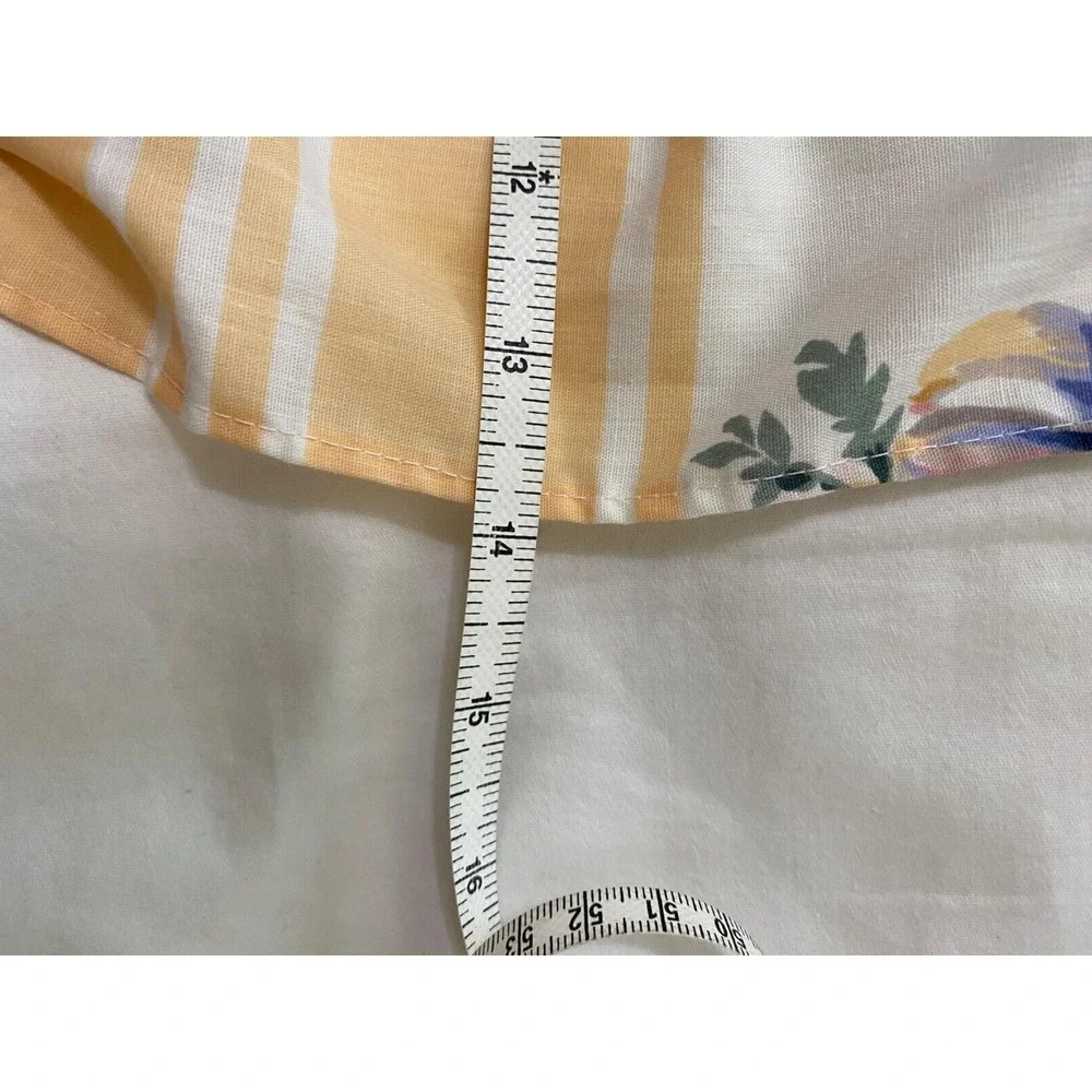 Vtg‎ Twin Bedskirt Floral Shabby Cottage Farmhouse Yellow Stripes Roses Peony